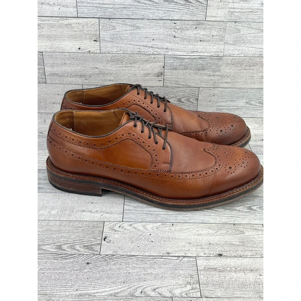 Beckett Simonon Yates Tan Leather Wingtip Brogue Oxford Dress Shoes Men Sz 10.5